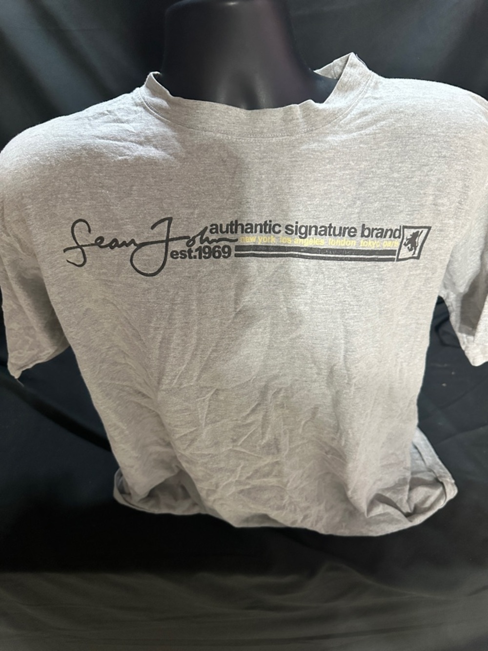 Sean John Men’s Gray Graphic Logo T‑Shirt-retro Y2K shirt-size L-#565
